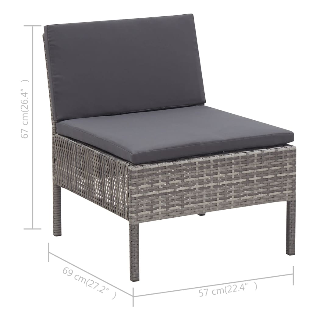 3-piece garden furniture set with cushions, grey, polyrattan