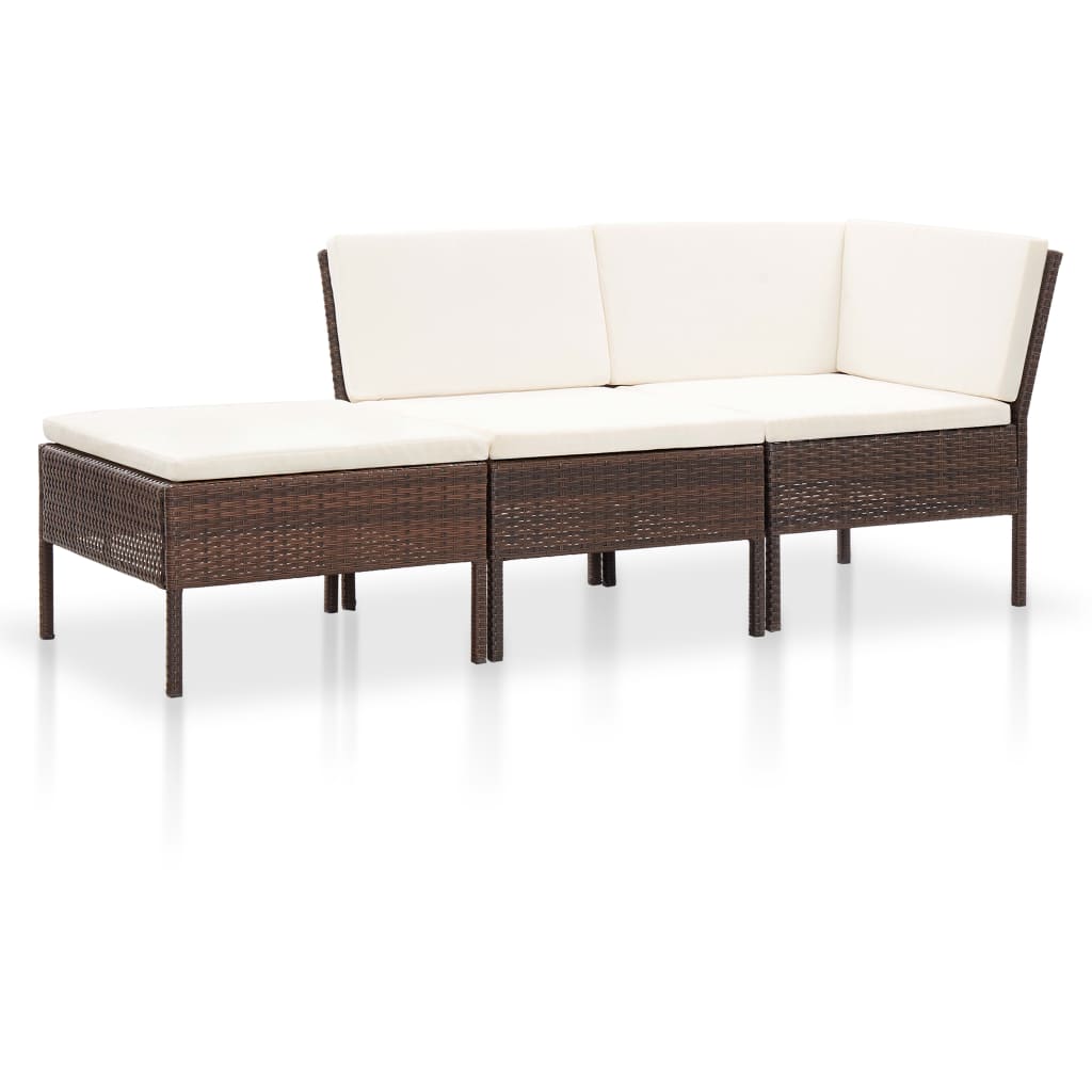 Garden furniture set with cushions, 3 pieces, brown, polyrattan