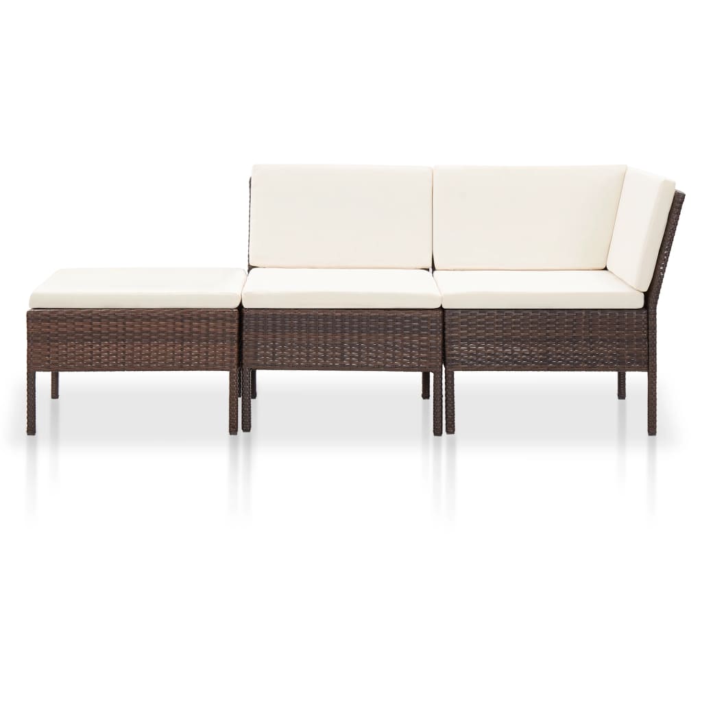 Garden furniture set with cushions, 3 pieces, brown, polyrattan