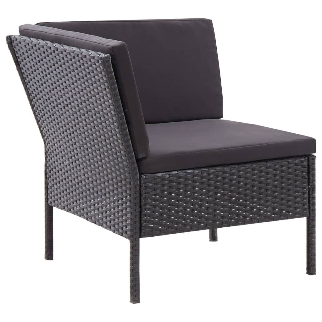 Set mobilier de grădină cu perne, 3 piese, negru, poliratan