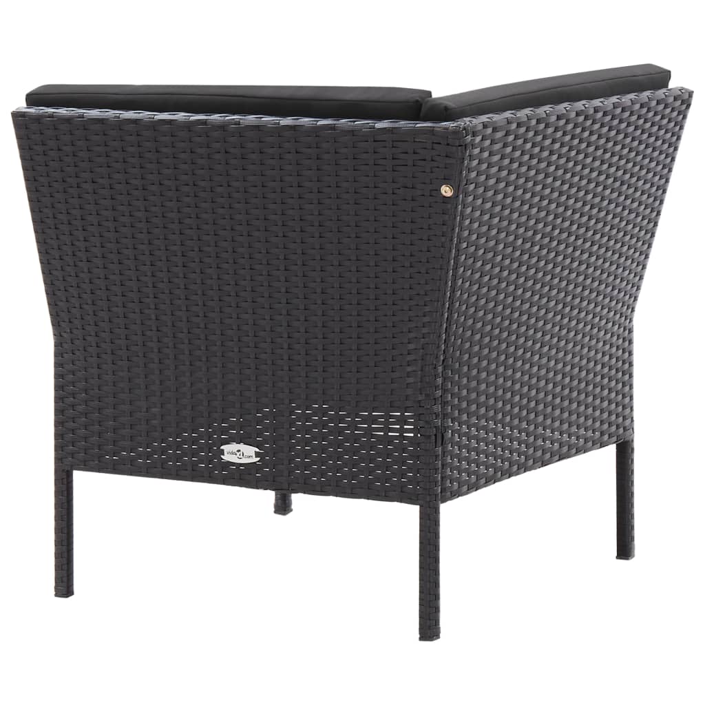 Garden furniture set with cushions, 3 pieces, black, polyrattan