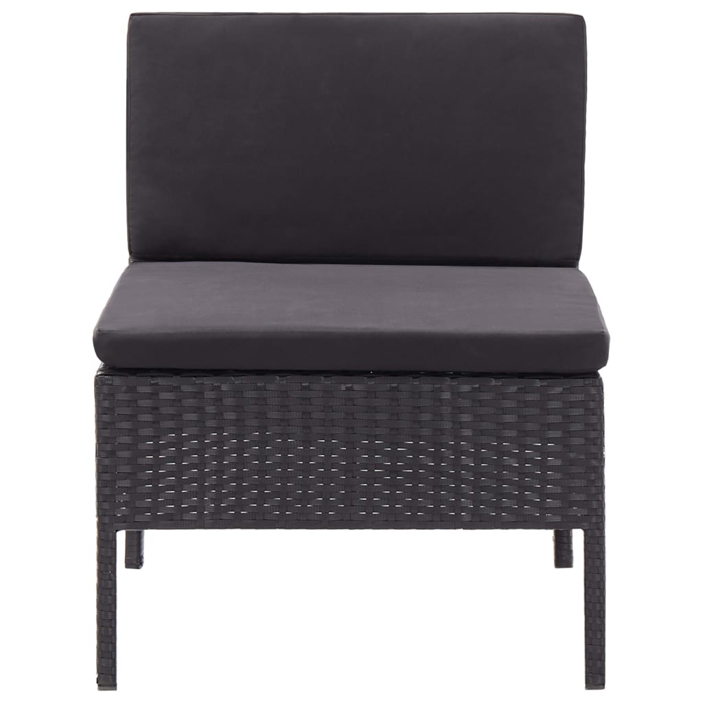 Set mobilier de grădină cu perne, 3 piese, negru, poliratan