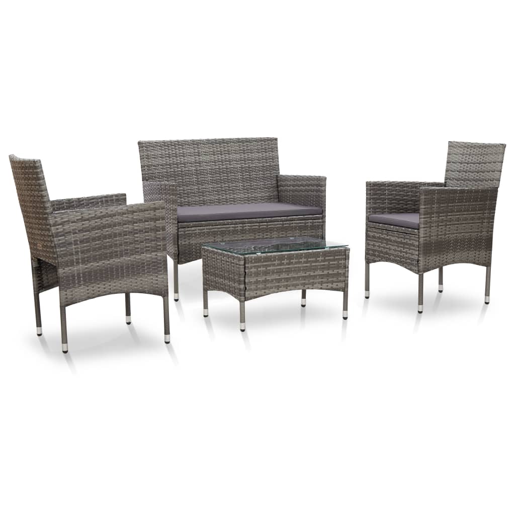 4-piece garden furniture set with cushions, grey, polyrattan