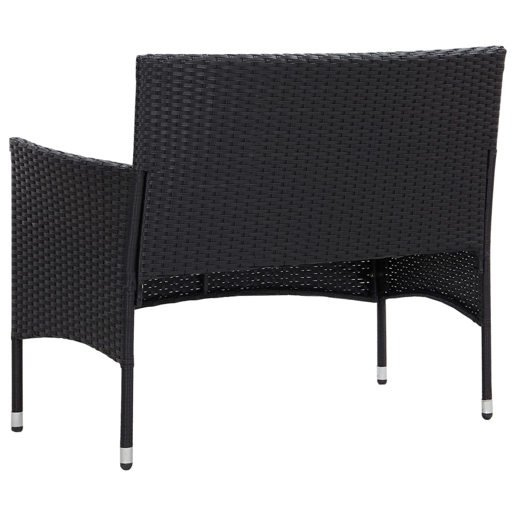 Set mobilier de grădină cu perne, 4 piese, negru, poliratan