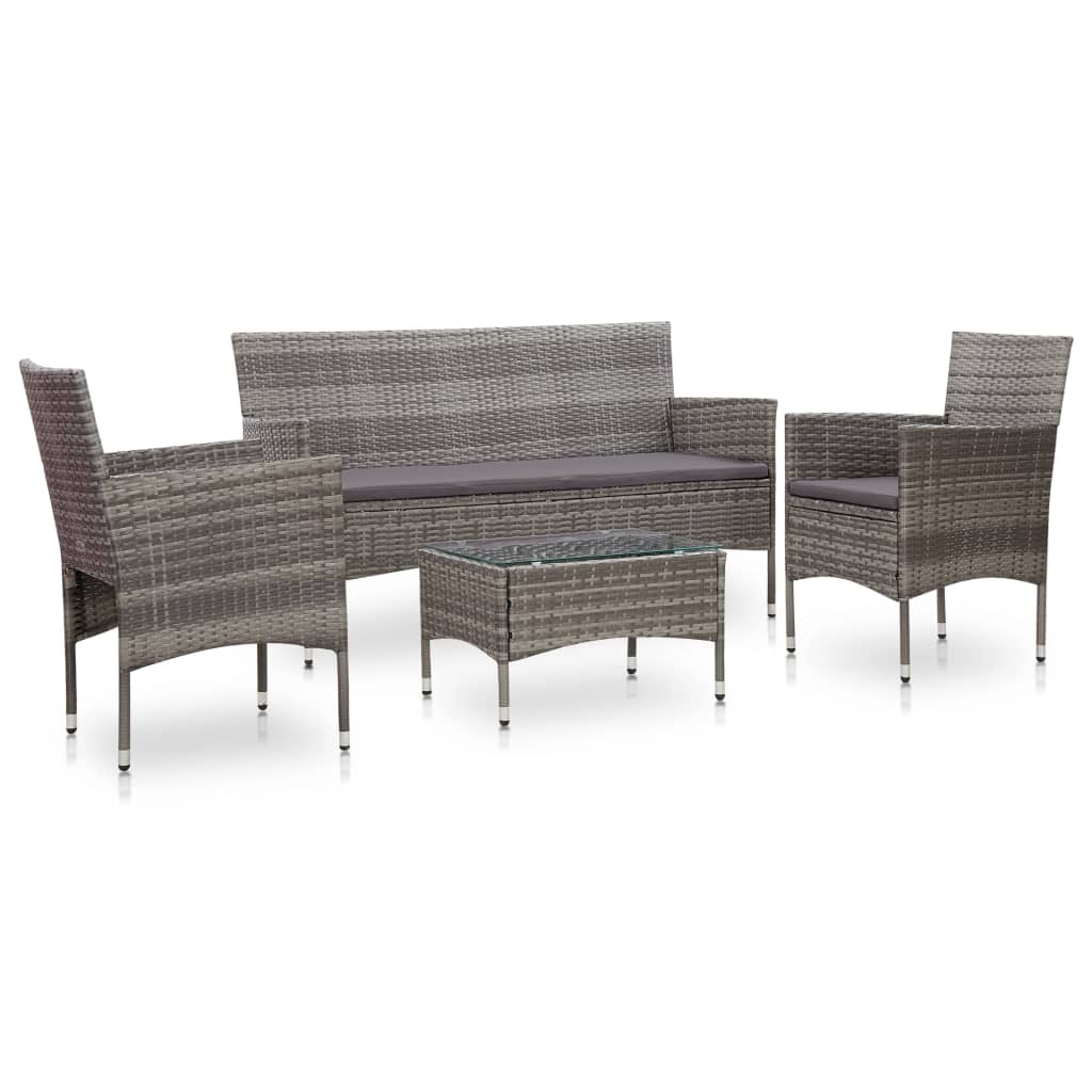 4-piece garden furniture set with cushions, grey, polyrattan