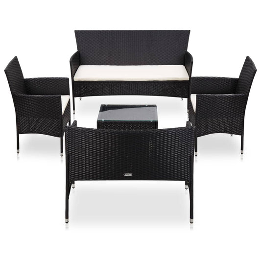 Set mobilier de grădină cu perne, 5 piese, negru, poliratan