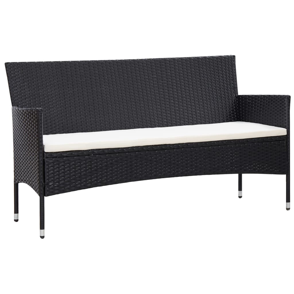 Set mobilier de grădină cu perne, 5 piese, negru, poliratan