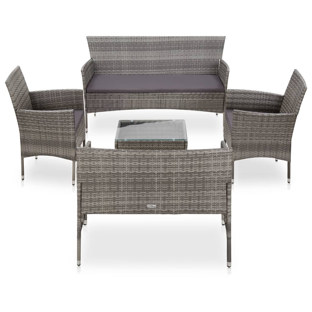 5-piece garden furniture set with cushions, grey, polyrattan