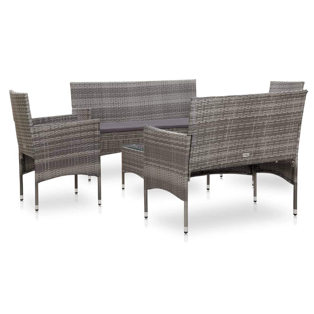 5-piece garden furniture set with cushions, grey, polyrattan