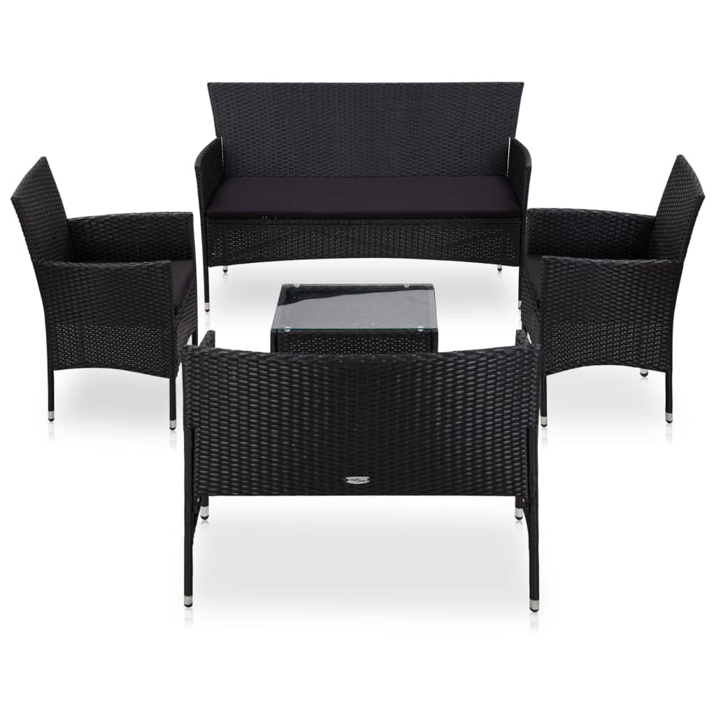 5-piece garden furniture set with cushions, black, polyrattan