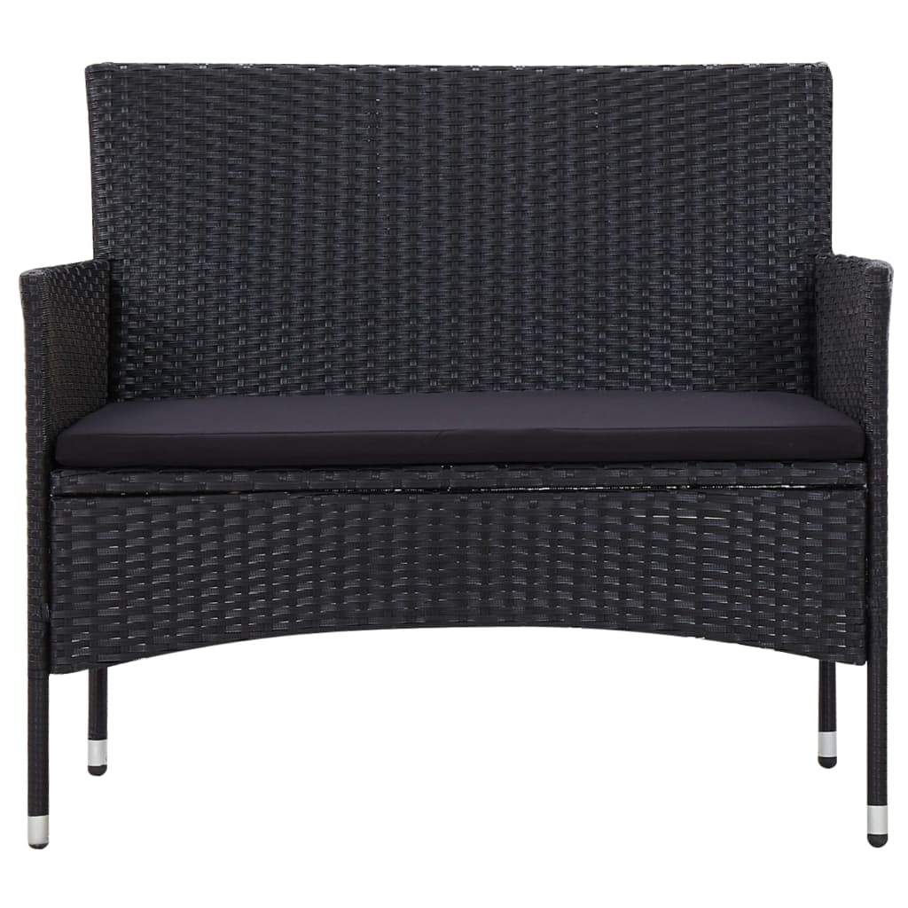 Set mobilier de grădină cu perne, 5 piese, negru, poliratan