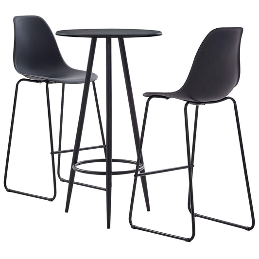 Bar furniture set, 3 pieces, black, plastic