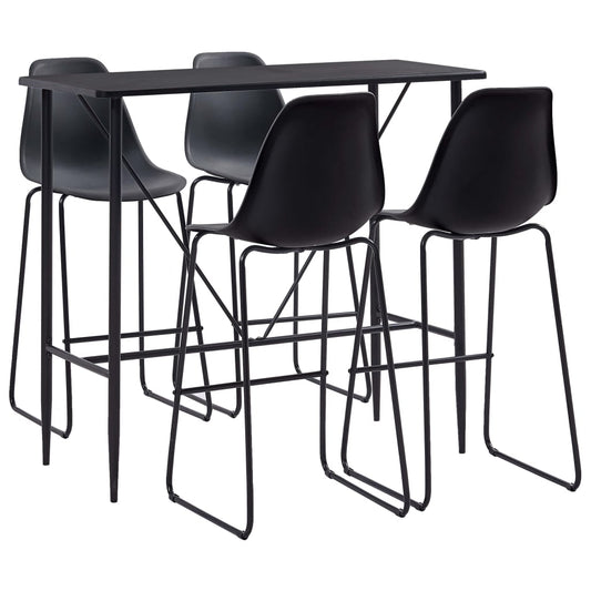 Set mobilier de bar, 5 piese, negru, plastic