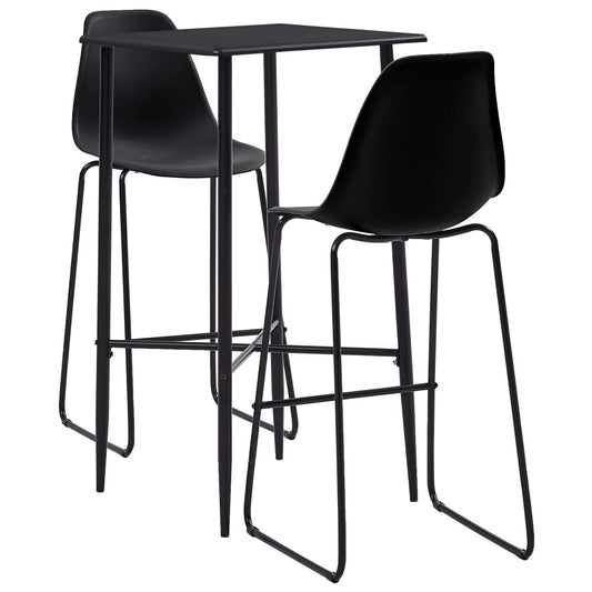 Bar furniture set, 3 pieces, black, plastic