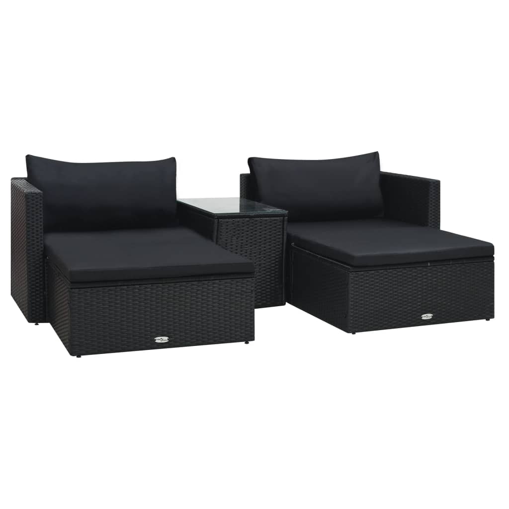 Set mobilier de grădină cu perne, 5 piese, negru, poliratan