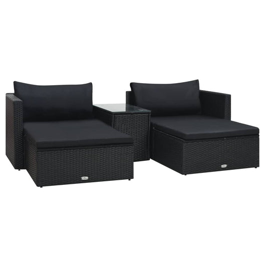 5-piece garden furniture set with cushions, black, polyrattan