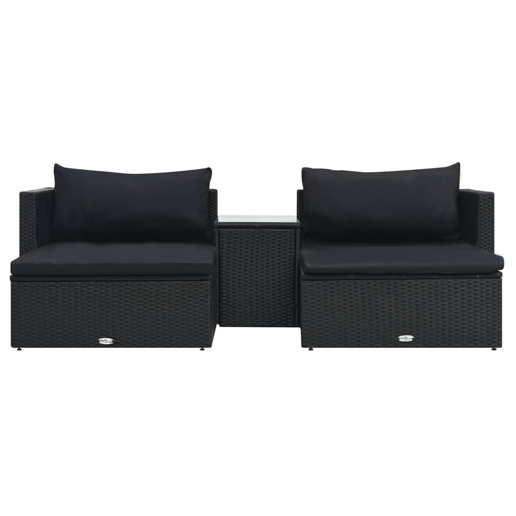 Set mobilier de grădină cu perne, 5 piese, negru, poliratan