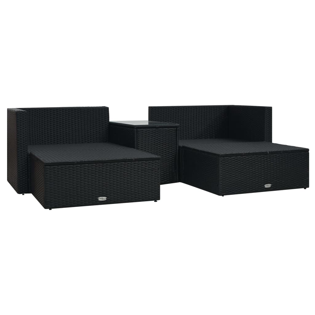 Set mobilier de grădină cu perne, 5 piese, negru, poliratan