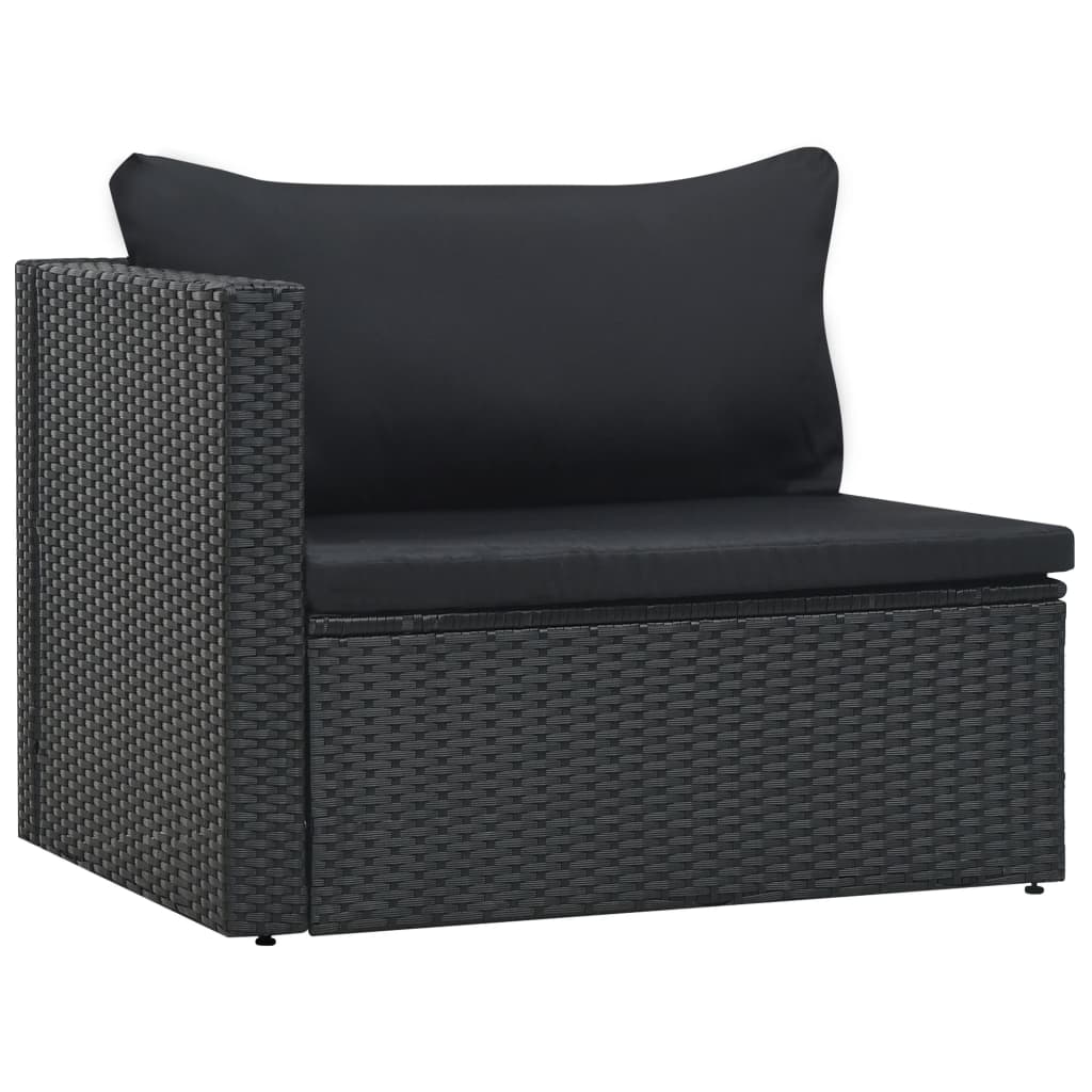 Set mobilier de grădină cu perne, 5 piese, negru, poliratan