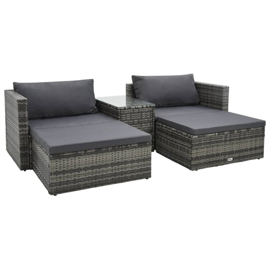 5-piece garden furniture set with cushions, grey, polyrattan