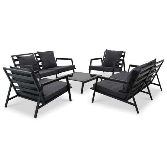 Garden furniture set with cushions, 5 pieces, dark grey, aluminium