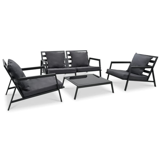 Garden furniture set with cushions, 4 pieces, grey, dark aluminium