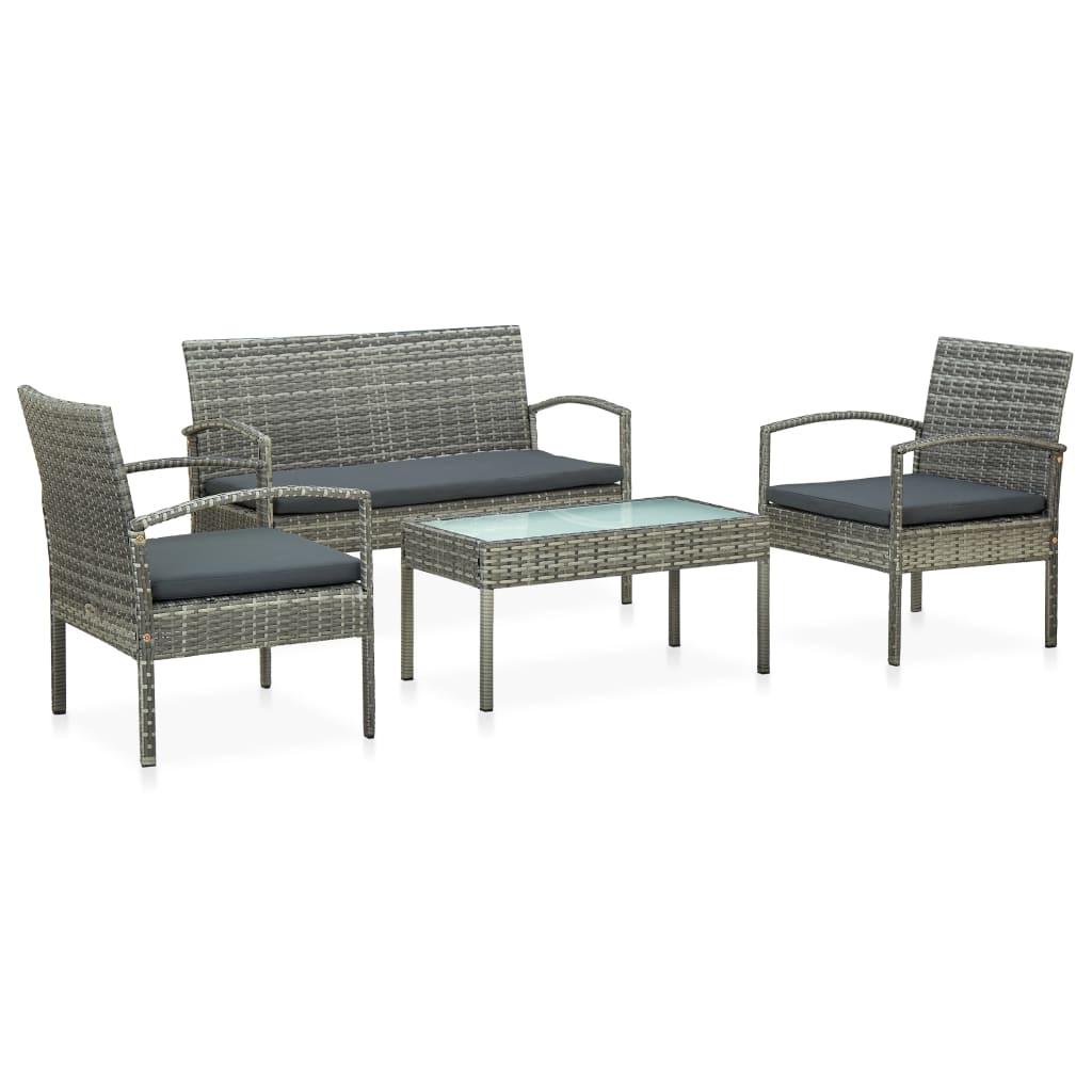 4-piece garden furniture set with cushions, grey, polyrattan