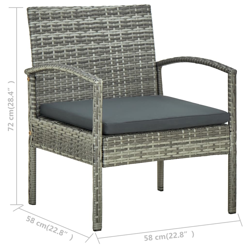 4-piece garden furniture set with cushions, grey, polyrattan