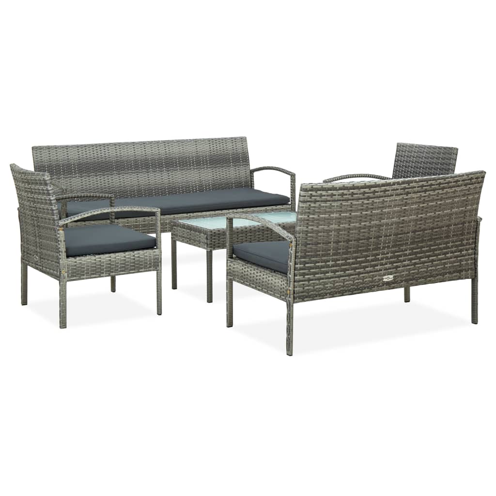 5-piece garden furniture set with cushions, grey, polyrattan