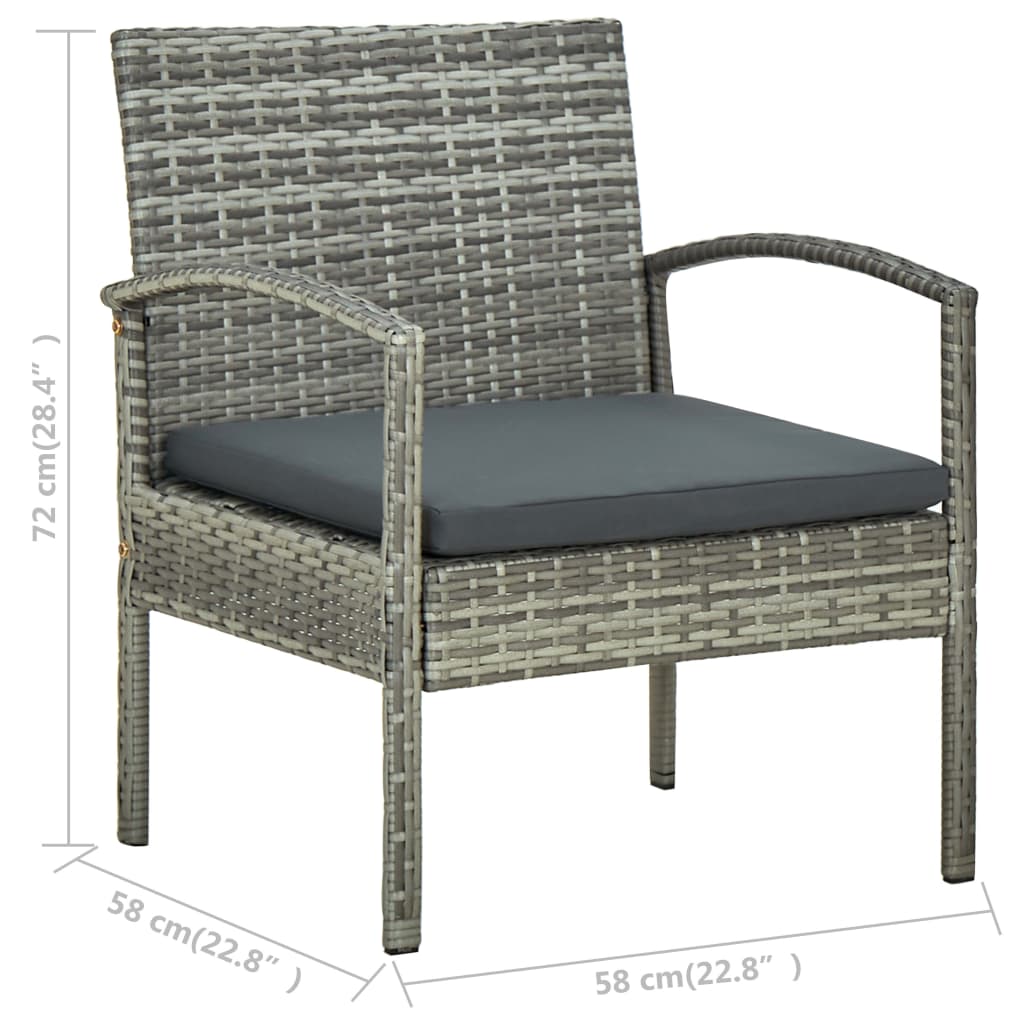 5-piece garden furniture set with cushions, grey, polyrattan