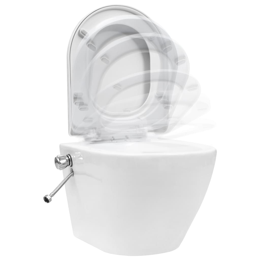 Frameless wall-hung toilet with bidet function, white, ceramic