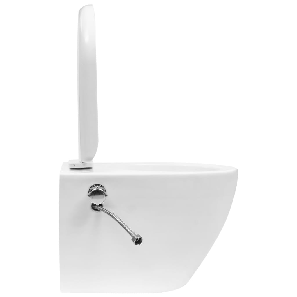 Frameless wall-hung toilet with bidet function, white, ceramic