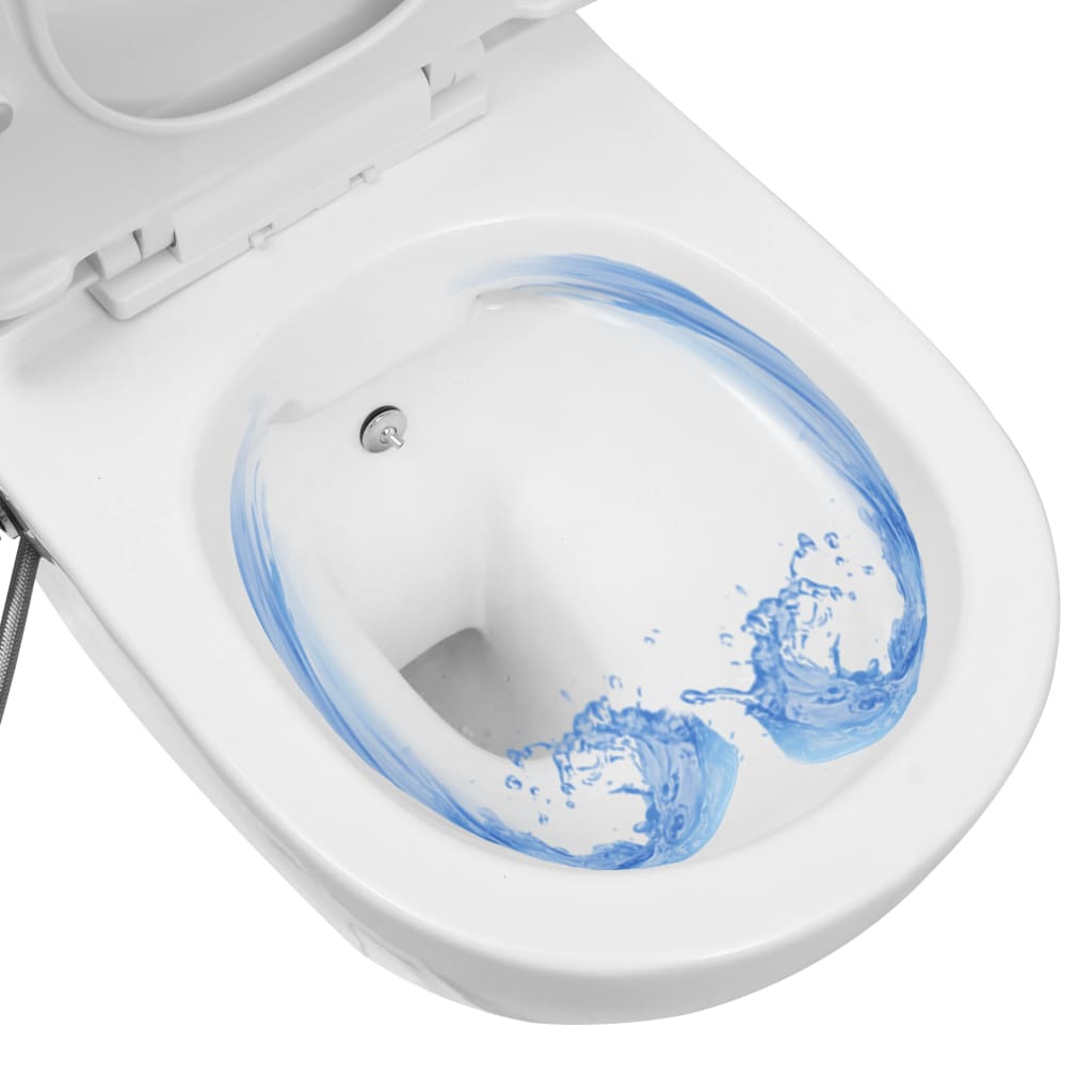 Frameless wall-hung toilet with bidet function, white, ceramic