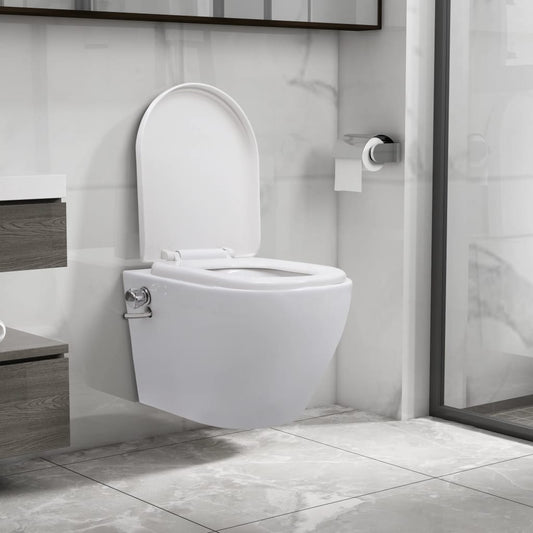 Frameless wall-hung toilet with bidet function, white, ceramic