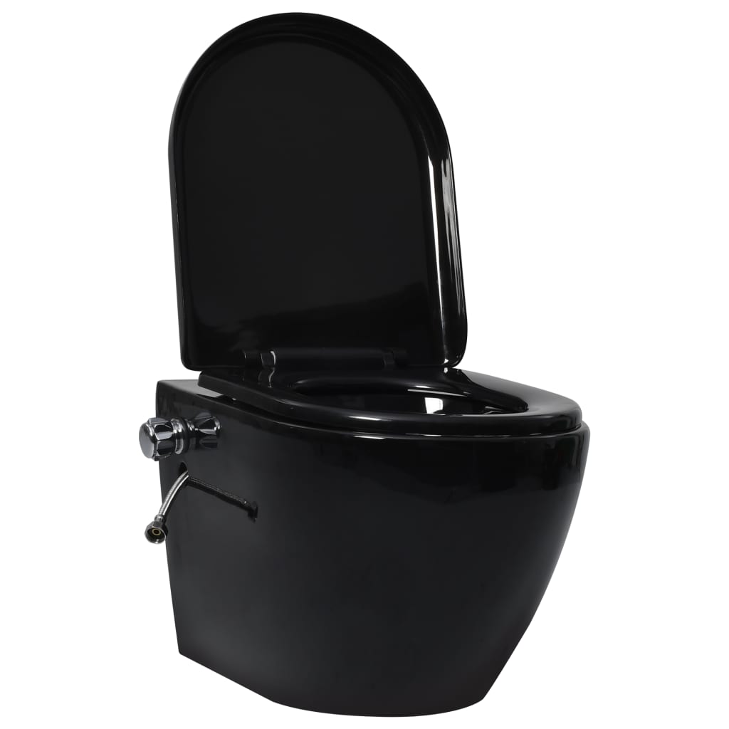 Frameless wall-hung toilet with bidet function, black, ceramic