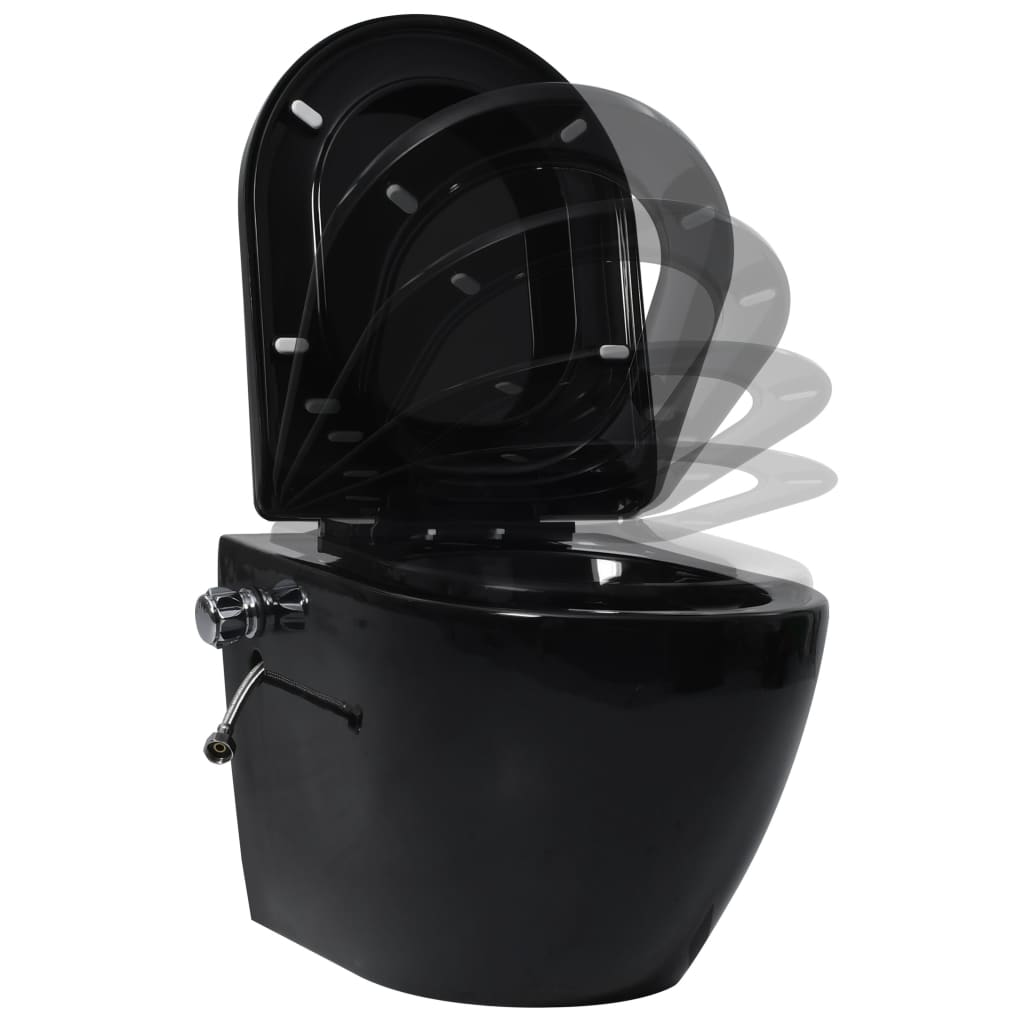 Frameless wall-hung toilet with bidet function, black, ceramic