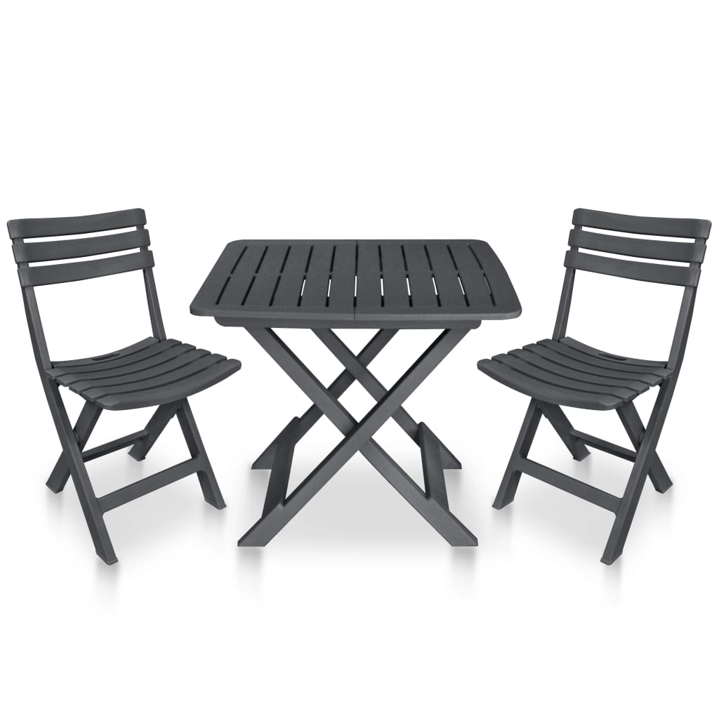 Folding bistro furniture set, 3 pieces, anthracite, plastic