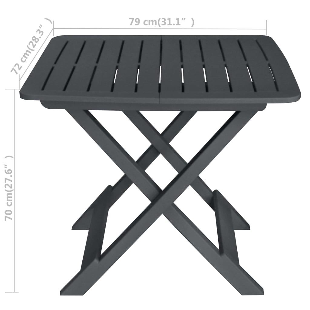 Folding bistro furniture set, 3 pieces, anthracite, plastic