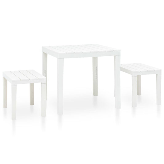 Garden table with 2 benches, white, plastic