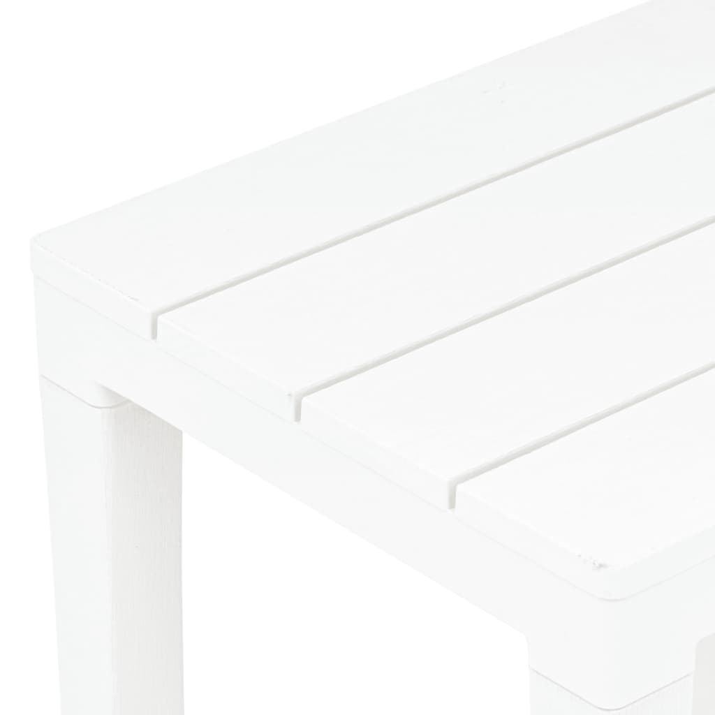 Garden table with 2 benches, white, plastic