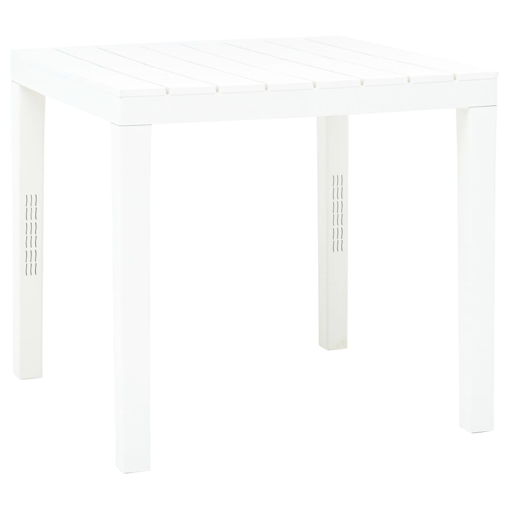 Garden table with 2 benches, white, plastic