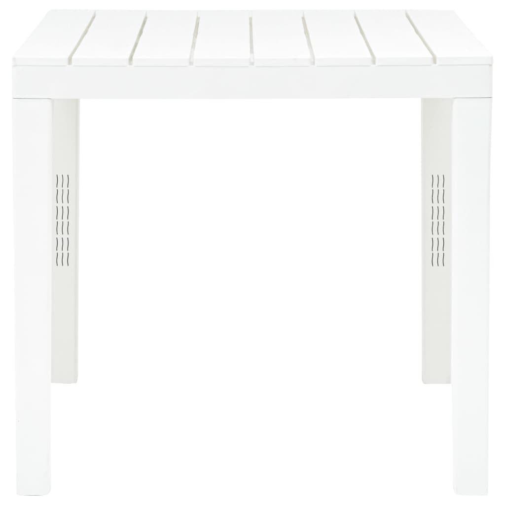 Garden table with 2 benches, white, plastic