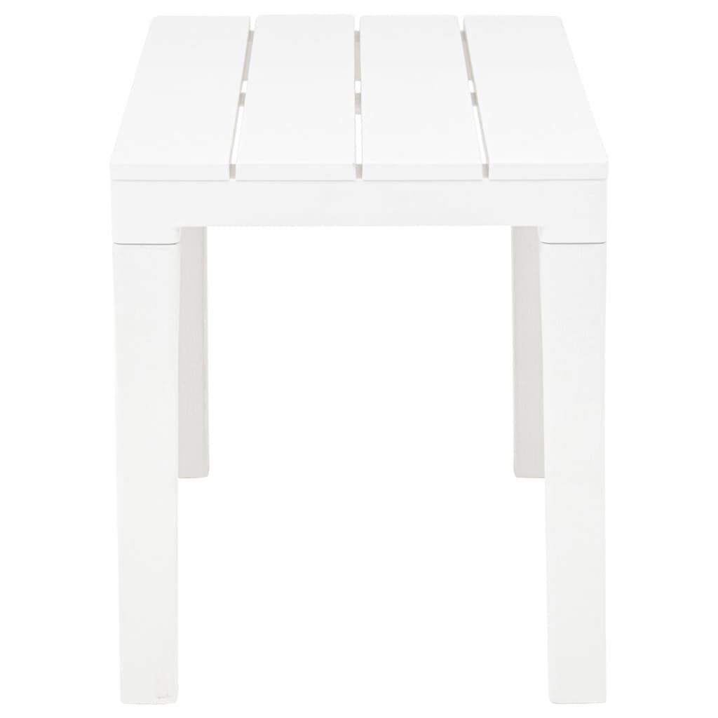 Garden table with 2 benches, white, plastic