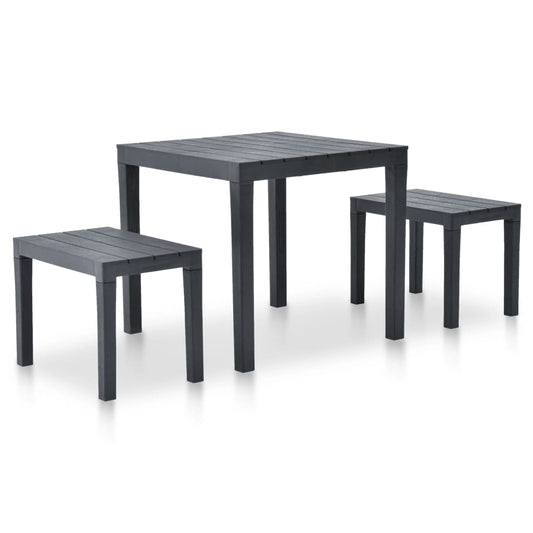 Garden table with 2 benches, anthracite, plastic