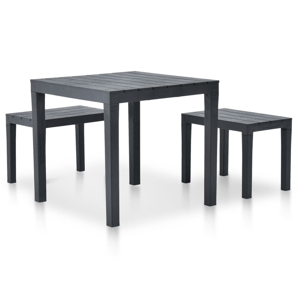 Garden table with 2 benches, anthracite, plastic