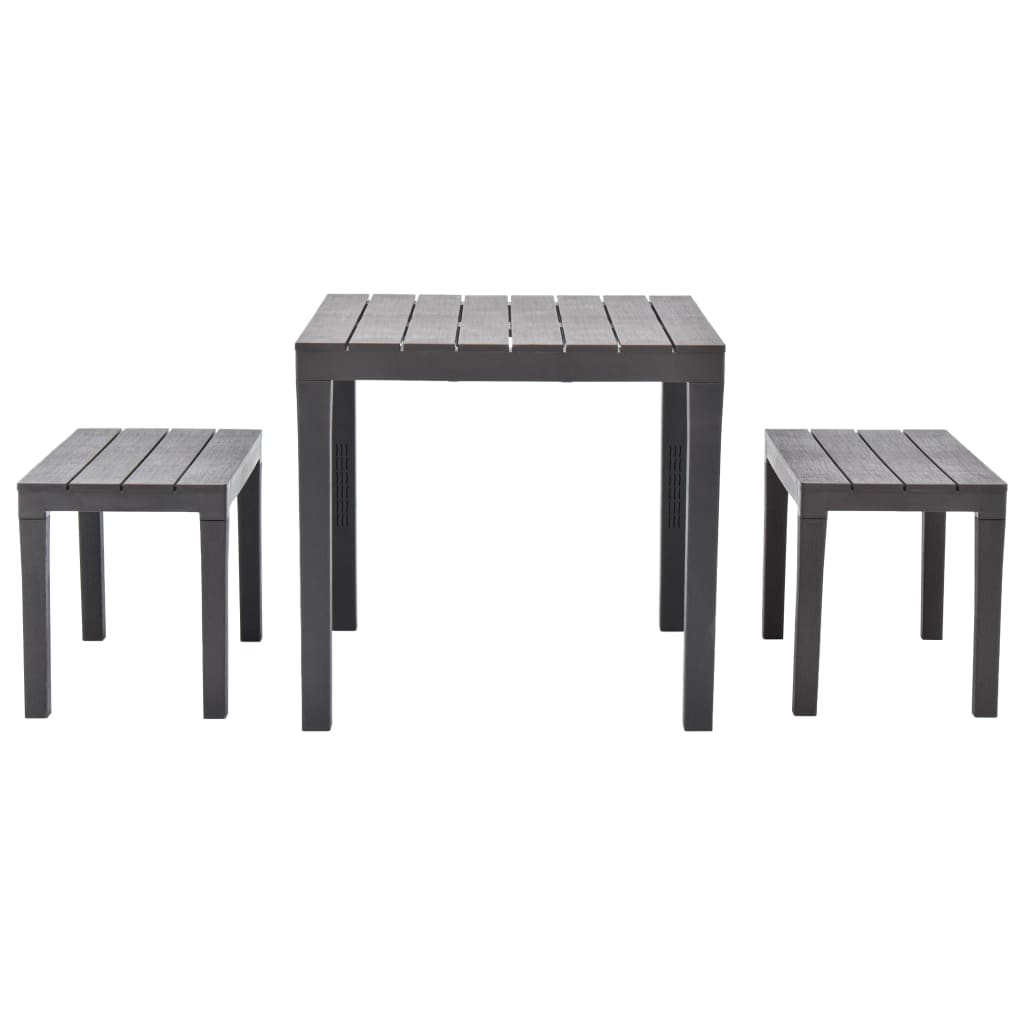 Garden table with 2 benches, brown, plastic