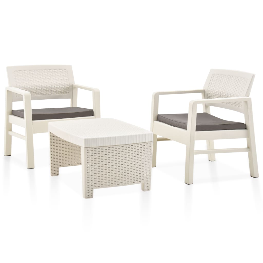 Garden furniture set, 3 pieces, white, plastic