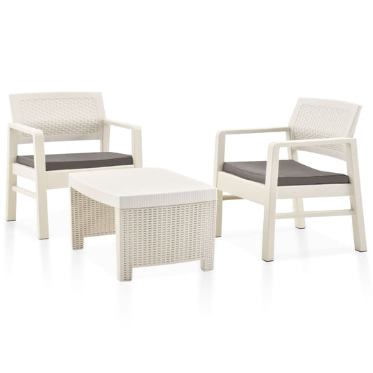 Set mobilier de grădină, 3 piese, alb, plastic