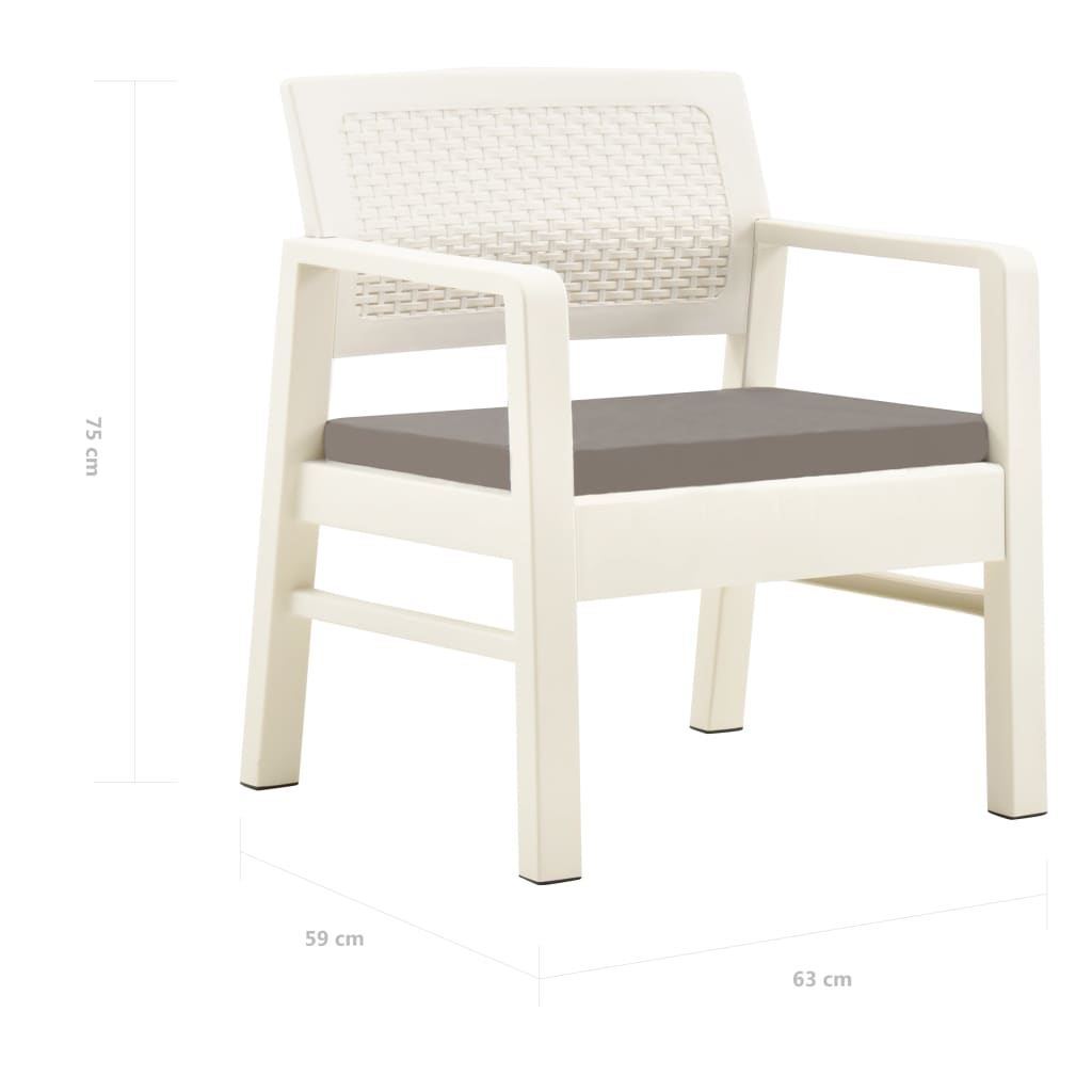 Set mobilier de grădină, 3 piese, alb, plastic