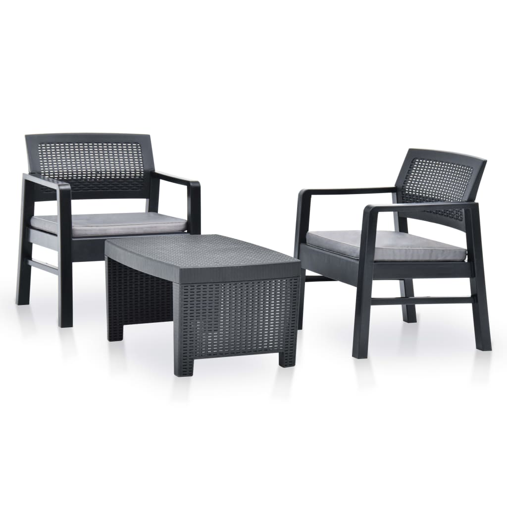 Garden furniture set, 3 pieces, anthracite, plastic